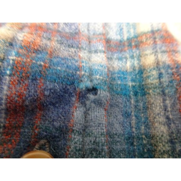 Pendleton Blue Plaid Jacket Moth HOLE XL Dry Clean Wool - Picture 6 of 10